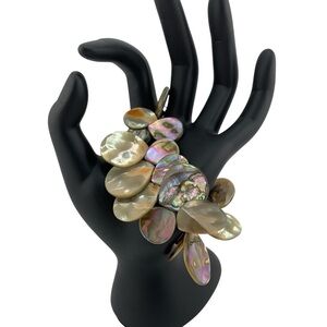 ABALONE SHELL Teardrop Disk BRACELET 925 Boho Chunky Beachy Vintage 7" on wire